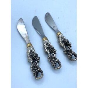 Set of Silver Cheese /Chacuterie Spreaders Ornate Handles Raised Grapes /Set 3